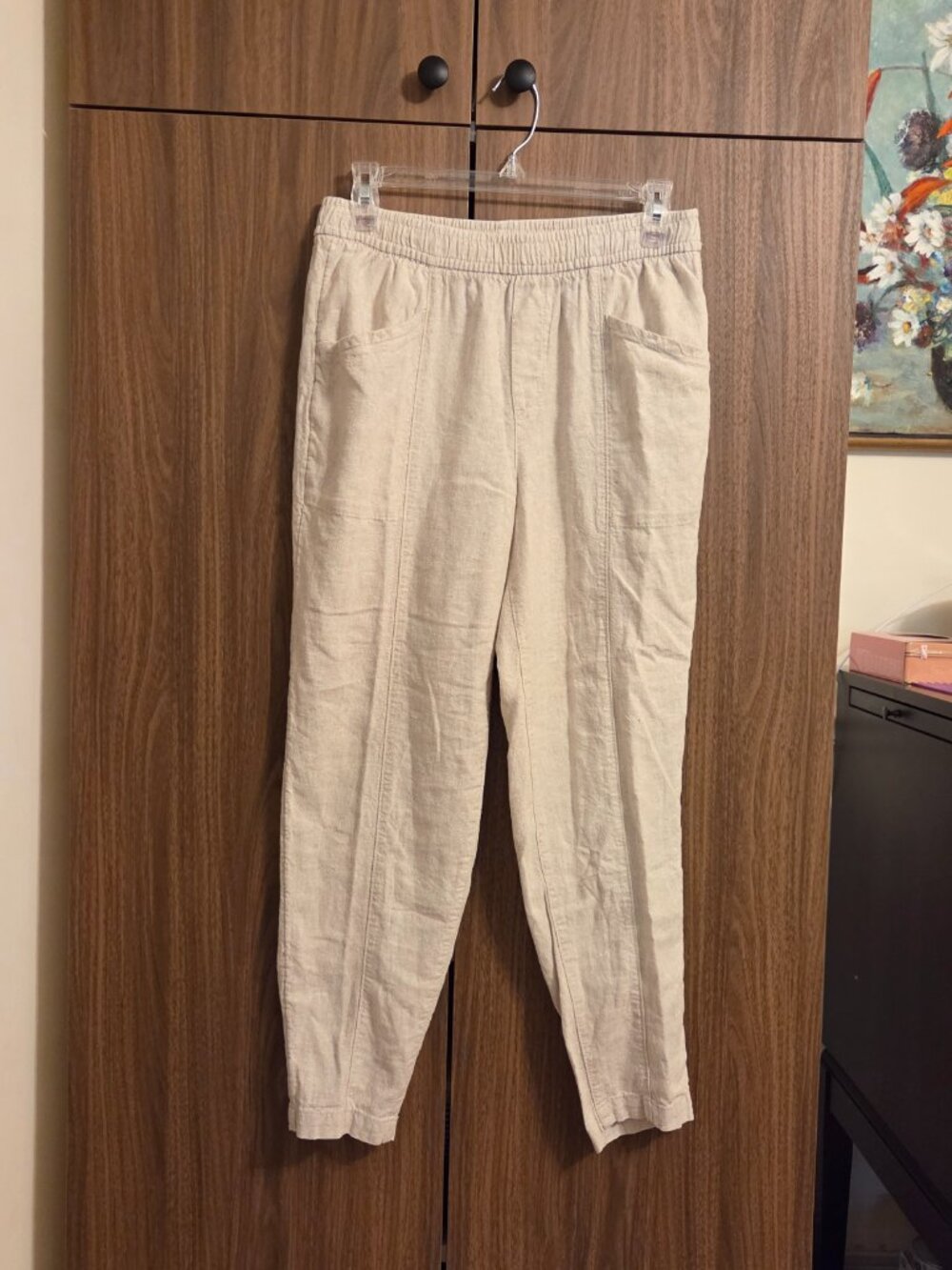 Old Navy sz S Linen Blend High-Rise Comfort Waistband Drawstring Pockets Pants N